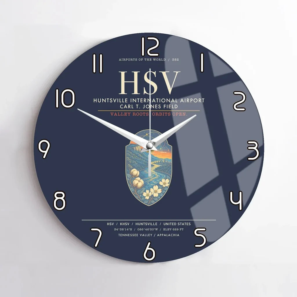 Huntsville International Airport HSV Wall-Clock No-Frame - Navy Blue