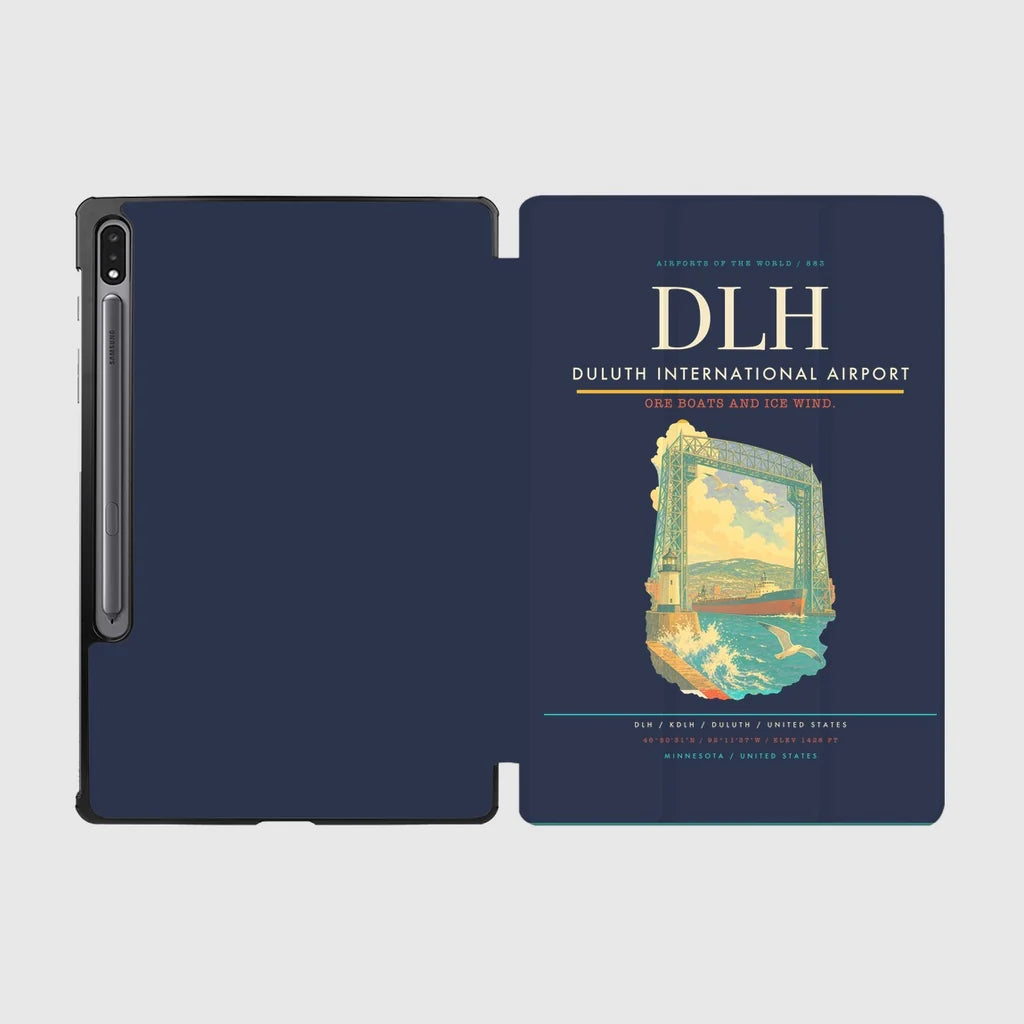 Duluth International Airport (DLH) design on navy blue samsung tablet tablet case