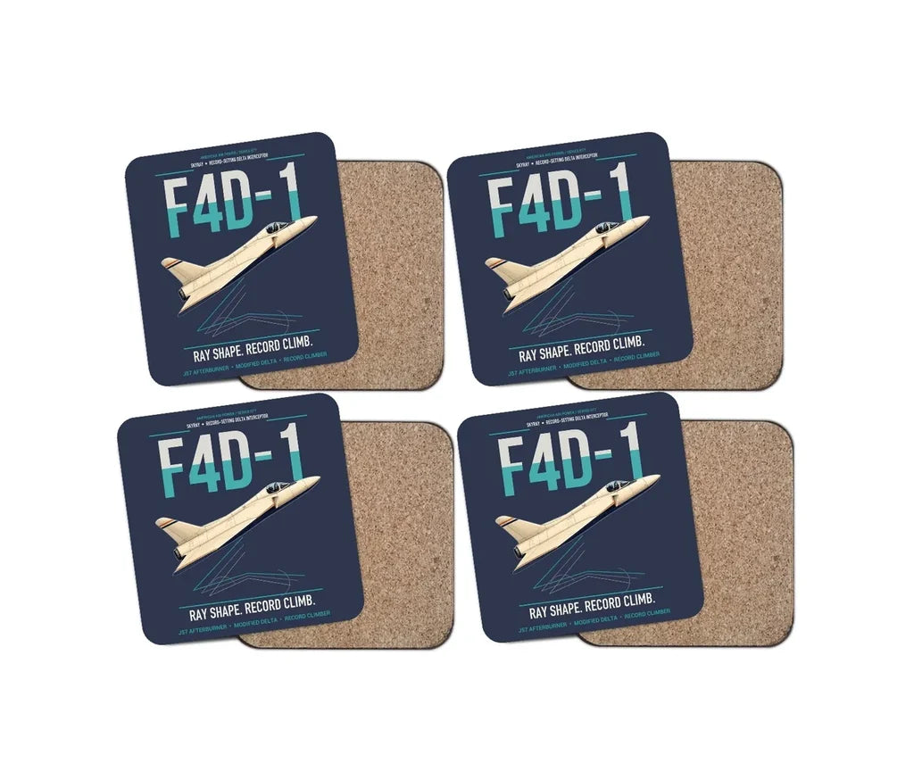 F4D-1 Skyray design on navy blue 4 pieces set coaster