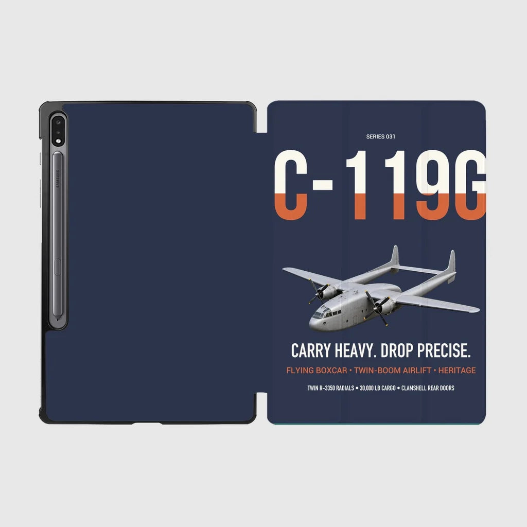 C-119G Flying Boxcar design on navy blue samsung tablet tablet case