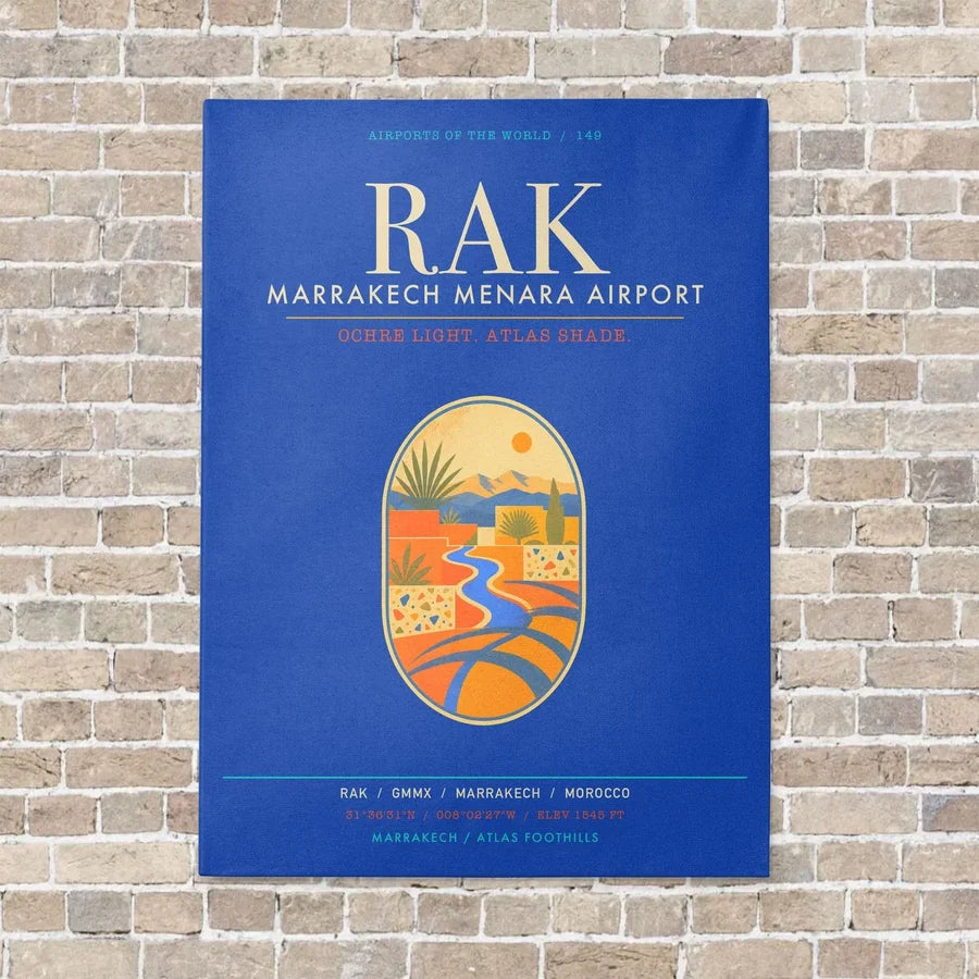 Marrakech Menara Airport RAK - Canvas Framed - Blue