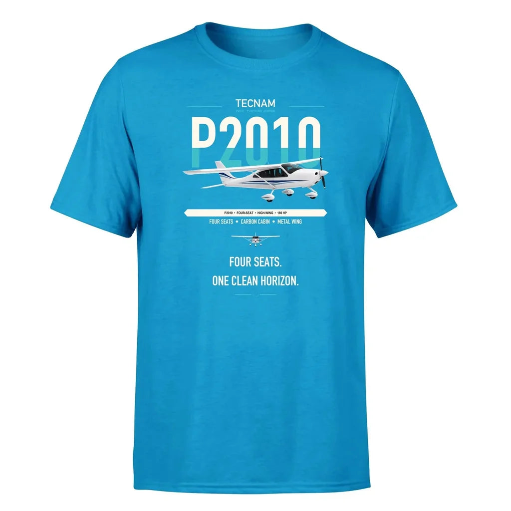Tecnam P2010 design on turquoise t-shirt, single-side print