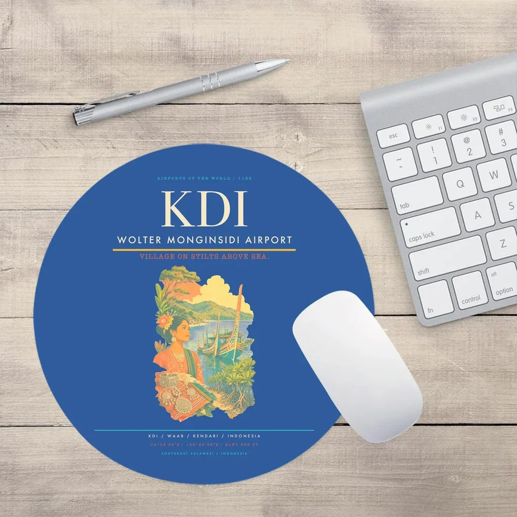Wolter Monginsidi Airport (KDI) design on blue round mouse pad