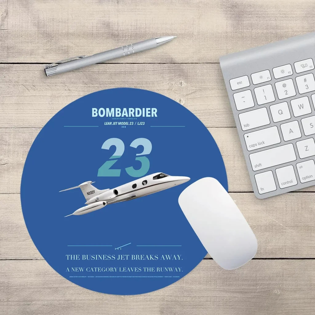 Bombardier Learjet 23 design on blue round mouse pad
