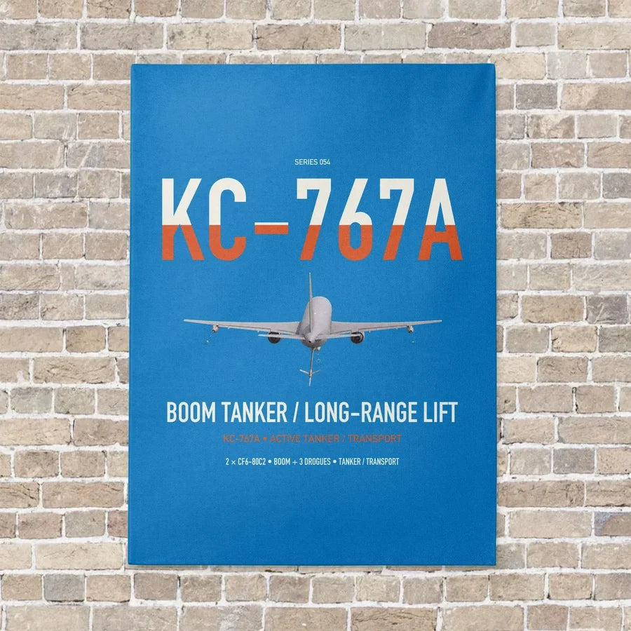 Boeing KC-767A vertical canvas print - no frame - turquoise background