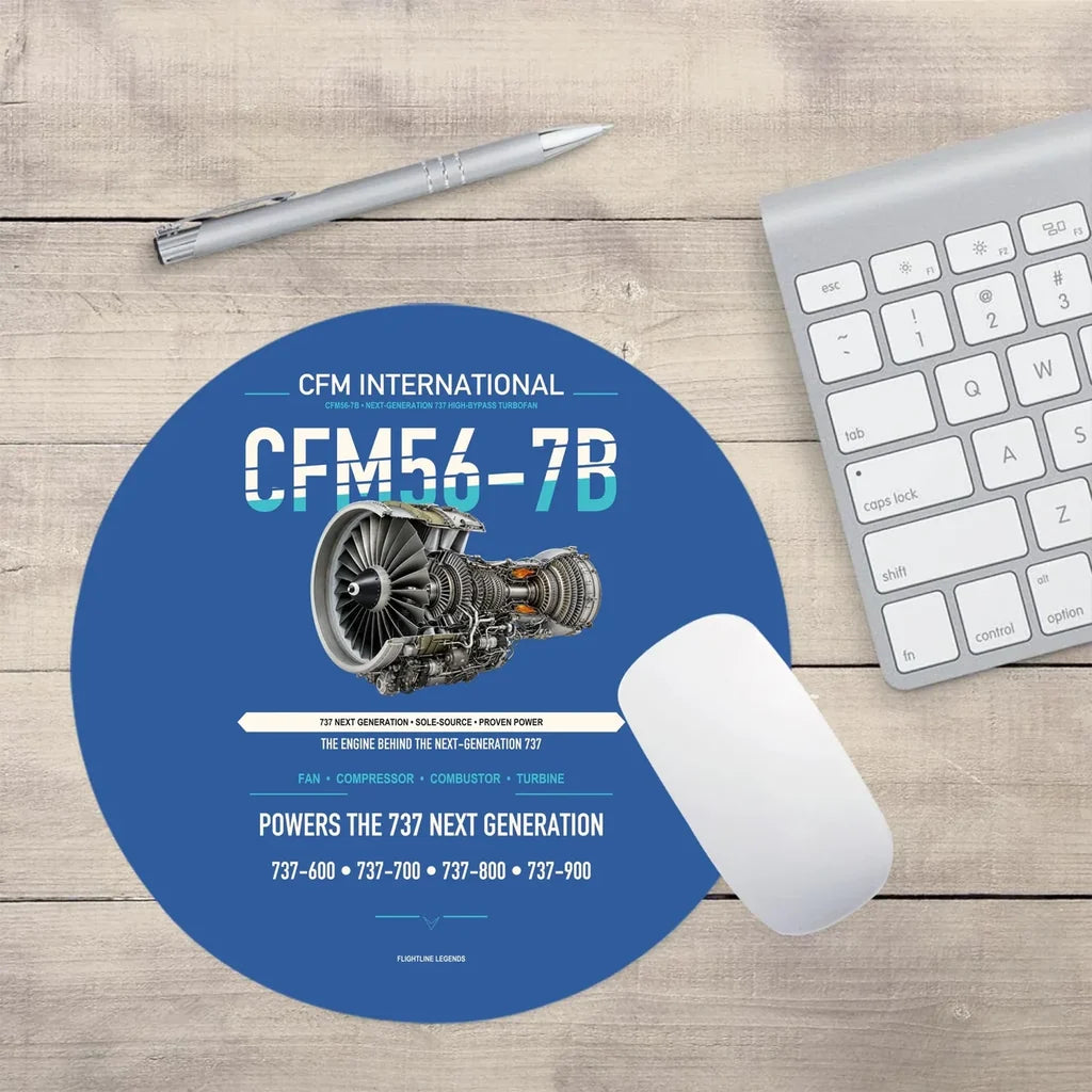 CFM56-7B design on blue round mouse pad