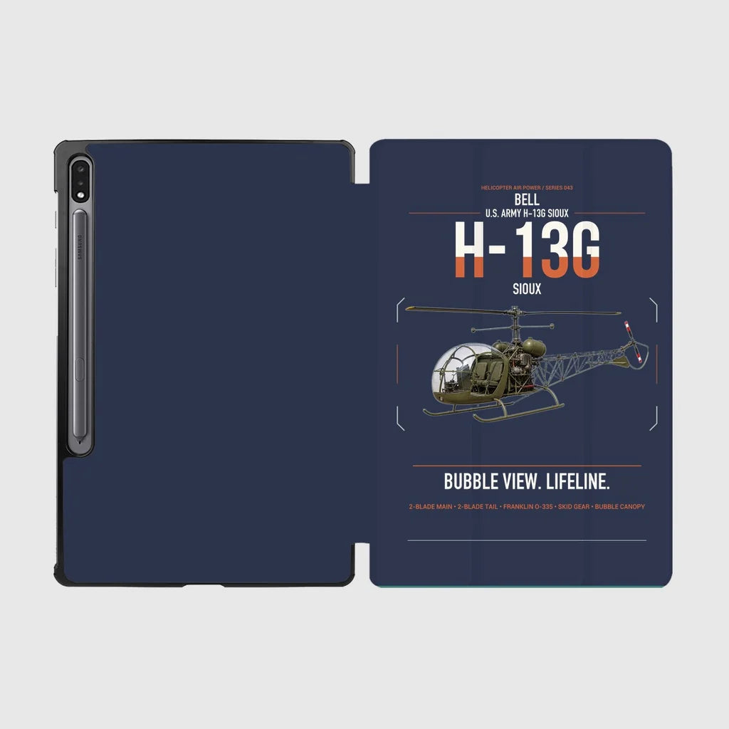 Bell H-13G Sioux design on navy blue samsung tablet tablet case