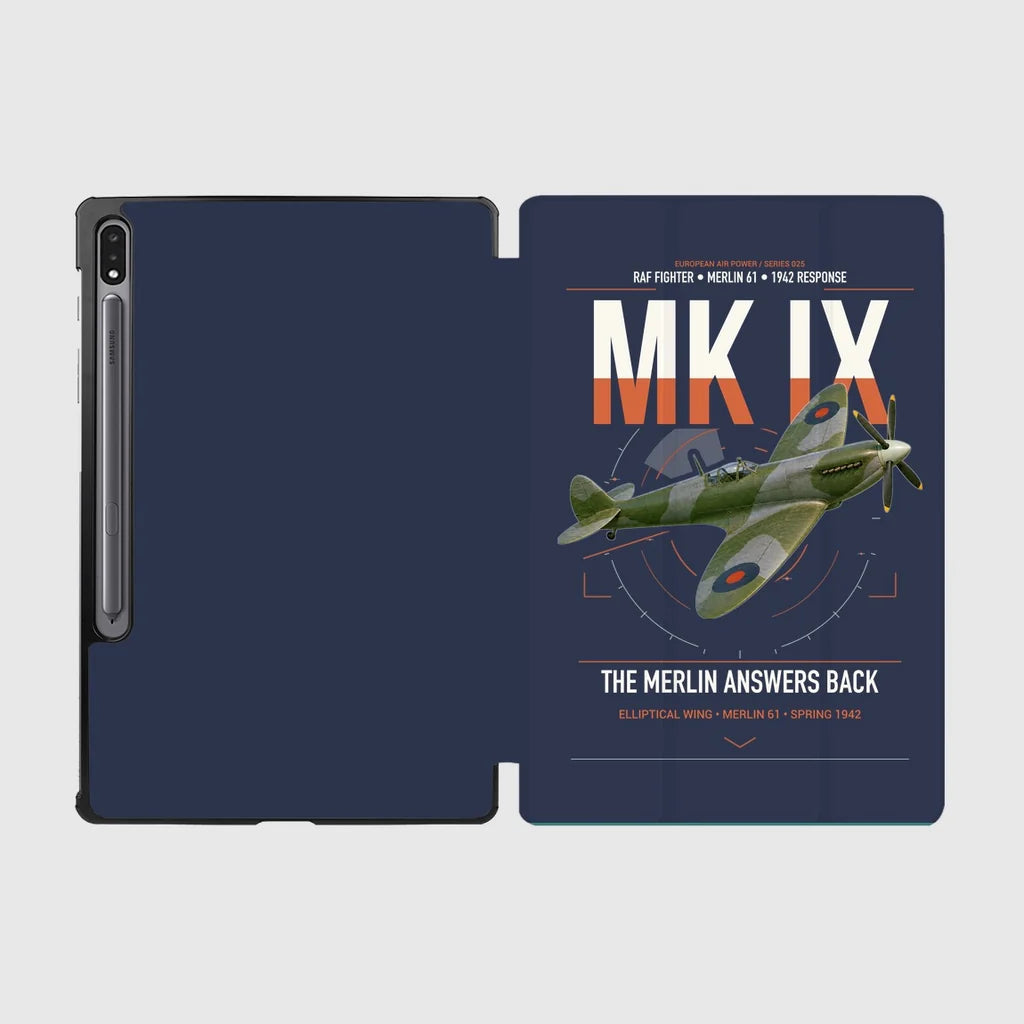 Supermarine Spitfire Mk IX design on navy blue samsung tablet tablet case
