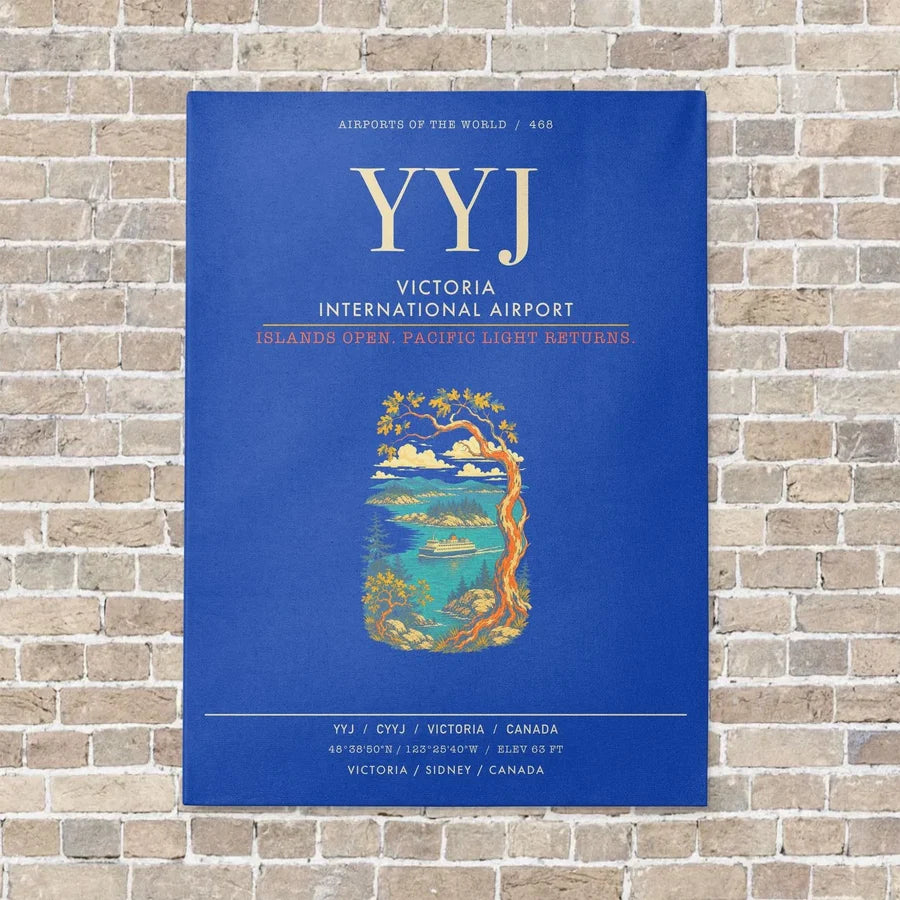 Victoria International Airport YYJ - Canvas Framed - Blue