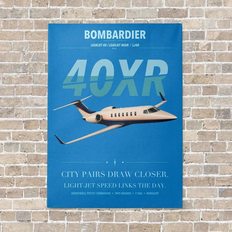 Bombardier Learjet 40XR vertical canvas print - no frame - turquoise background