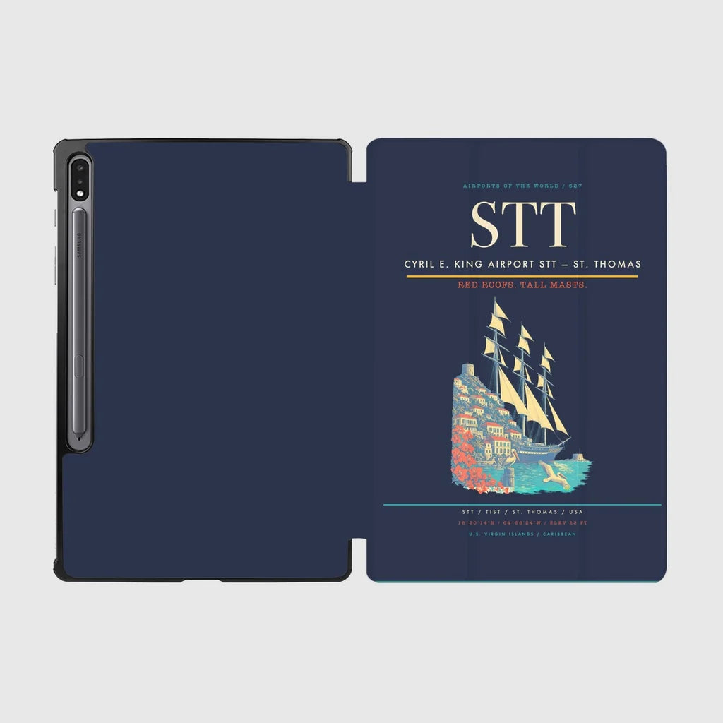 Cyril E. King Airport (STT) design on navy blue samsung tablet tablet case
