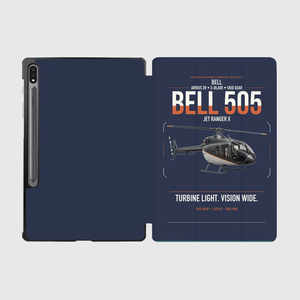 Bell 505 Jet Ranger X design on navy blue samsung tablet tablet case