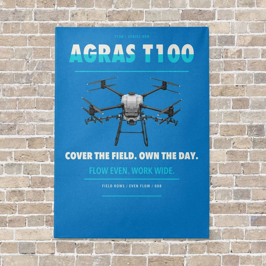 DJI Agras T100 vertical canvas print - no frame - turquoise background