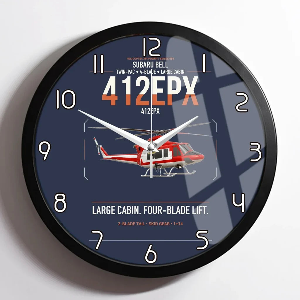 SUBARU Bell 412EPX design on navy blue framed wall clock