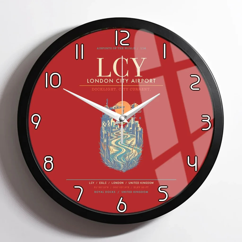 London City Airport LCY Wall-Clock Framed - Red