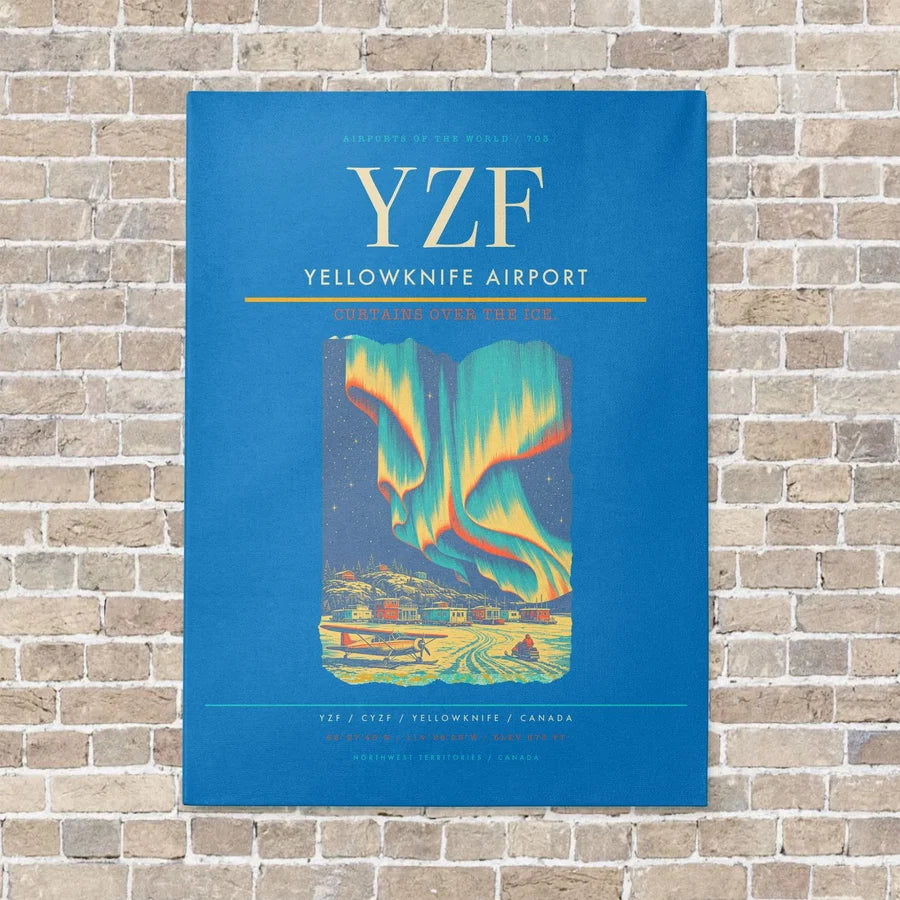 Yellowknife Airport YZF vertical canvas print - no frame - turquoise background