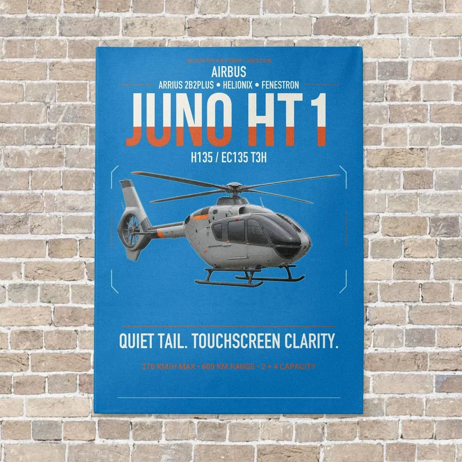 Airbus H135 Juno HT1 vertical canvas print - no frame - turquoise background