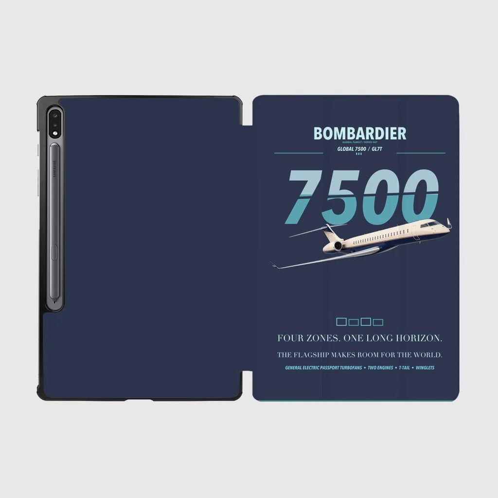 Bombardier Global 7500 design on navy blue samsung tablet tablet case