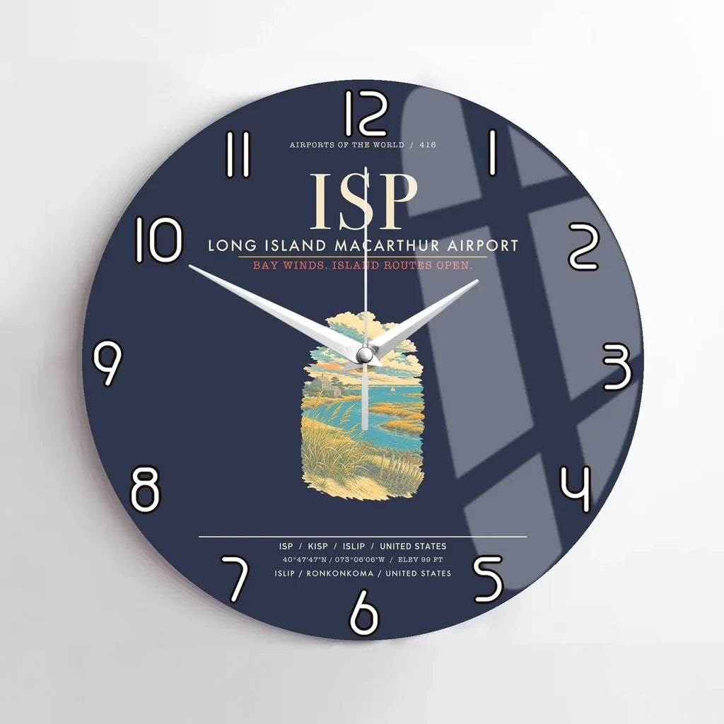 Long Island MacArthur Airport ISP Wall-Clock No-Frame - Navy Blue