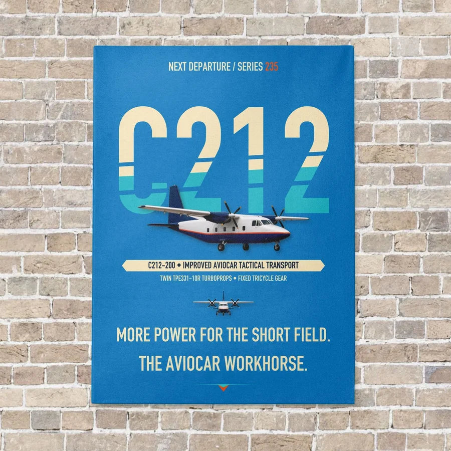 CASA C-212-200 Aviocar vertical canvas print - no frame - turquoise background