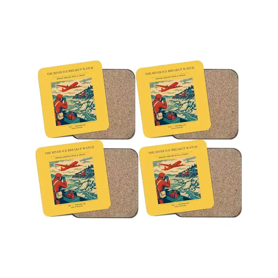 The River Ice Breakup Watch - Designed Coasters design on yellow 4-pieces-set