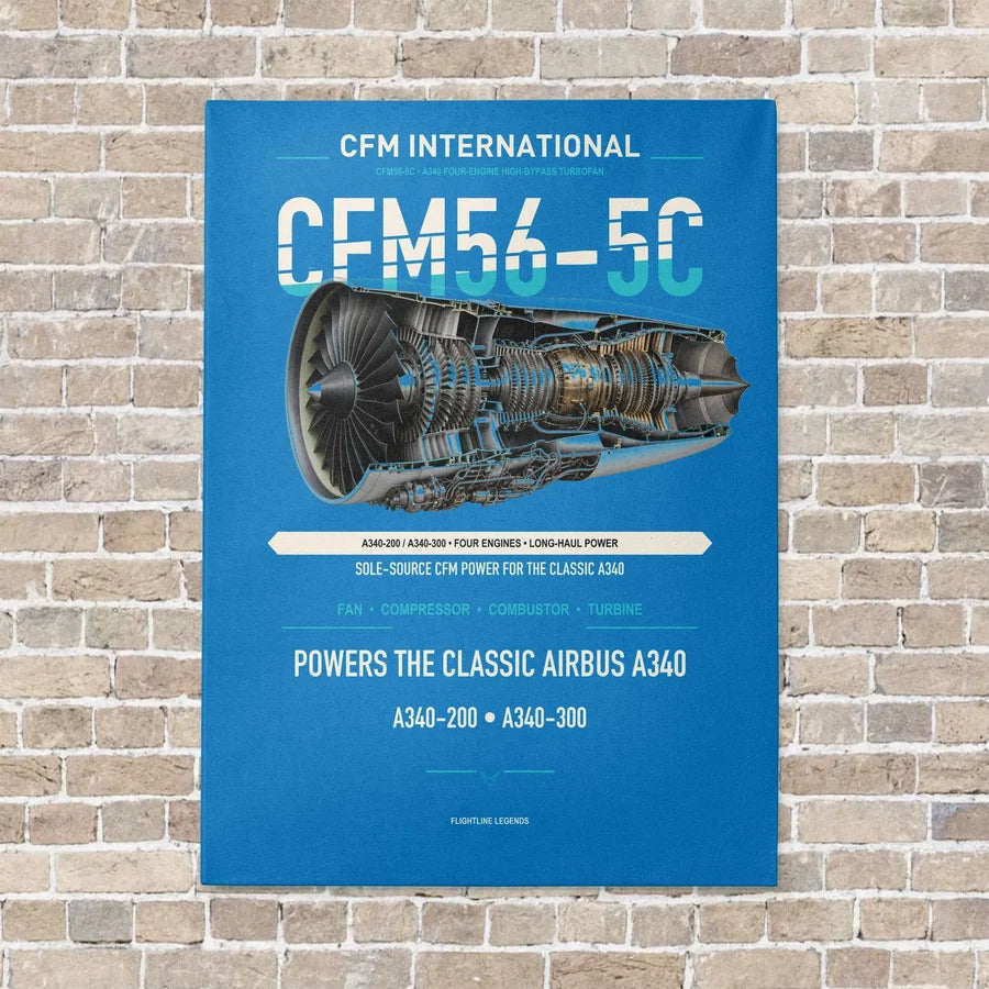 CFM56-5C vertical canvas print - no frame - turquoise background