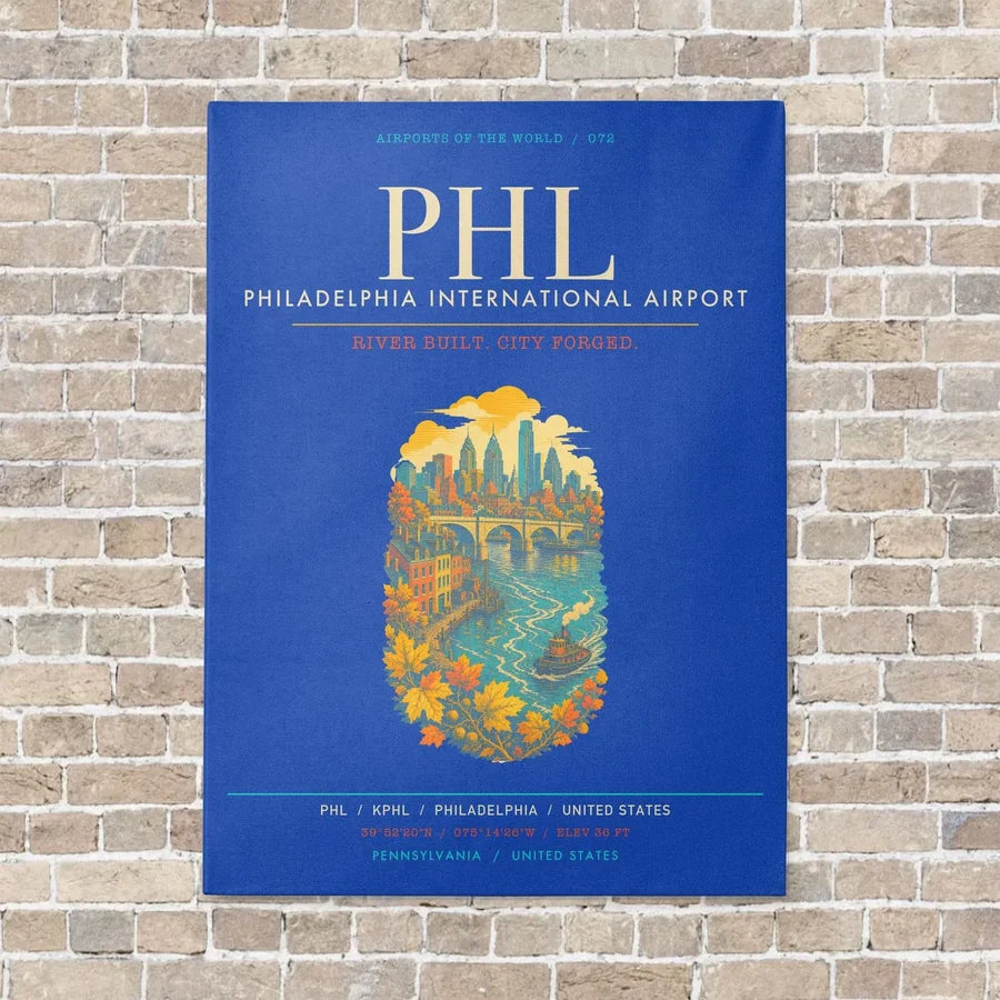 Philadelphia International Airport PHL - Canvas Framed - Blue