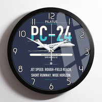 Thumbnail for Pilatus PC-24 design on navy blue framed wall clock