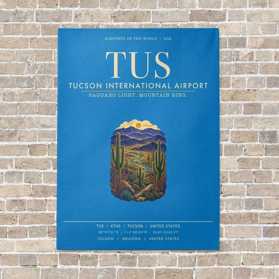 Tucson International Airport TUS vertical canvas print - no frame - turquoise background