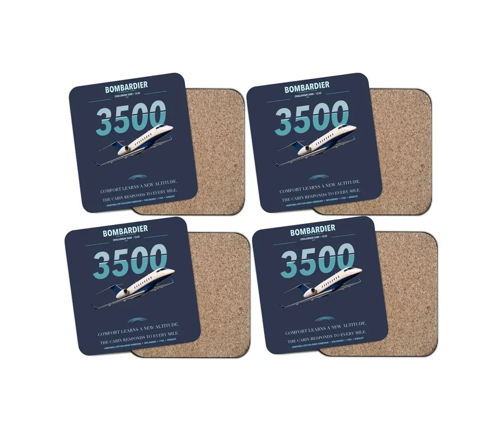 Bombardier Challenger 3500 design on navy blue 4 pieces set coaster