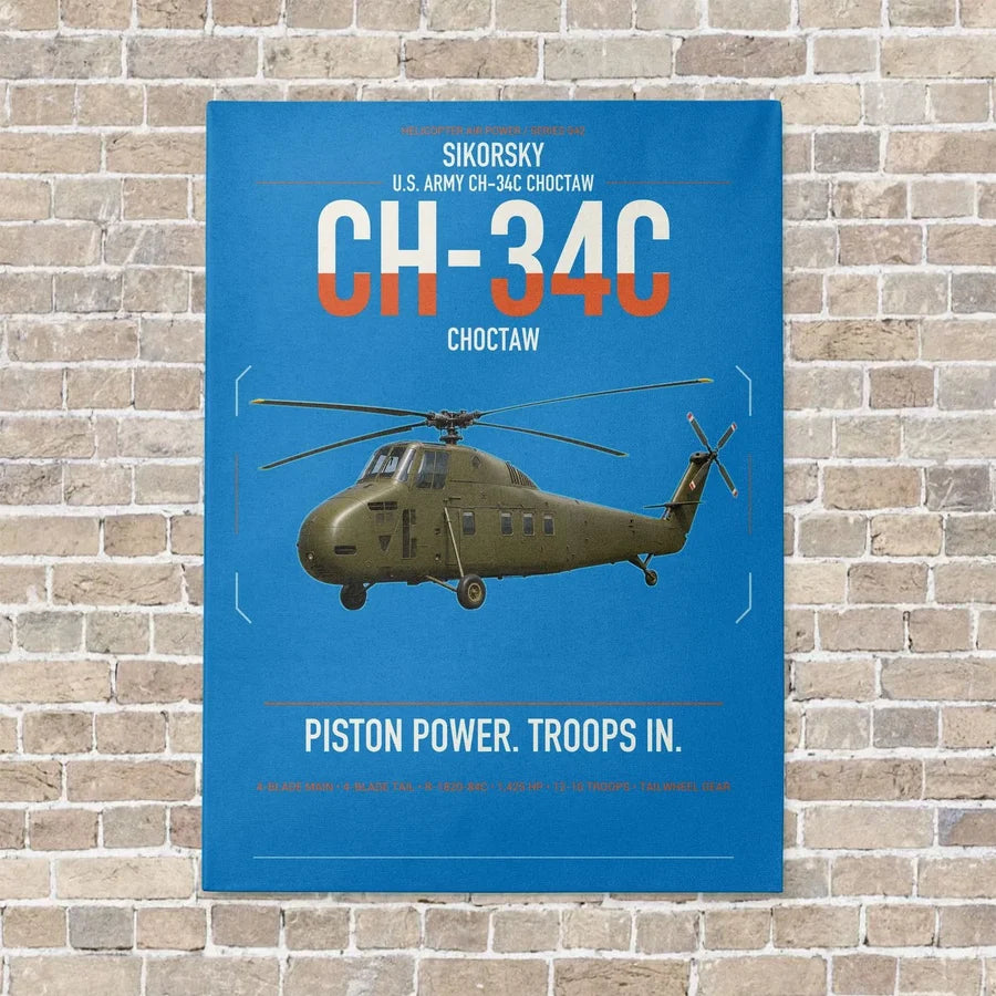 Sikorsky CH-34C Choctaw vertical canvas print - no frame - turquoise background