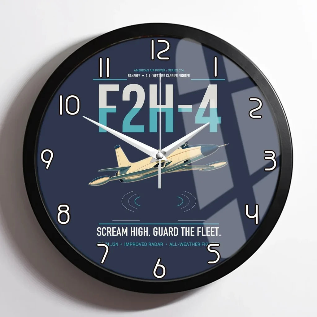 F2H-4 Banshee design on navy blue framed wall clock