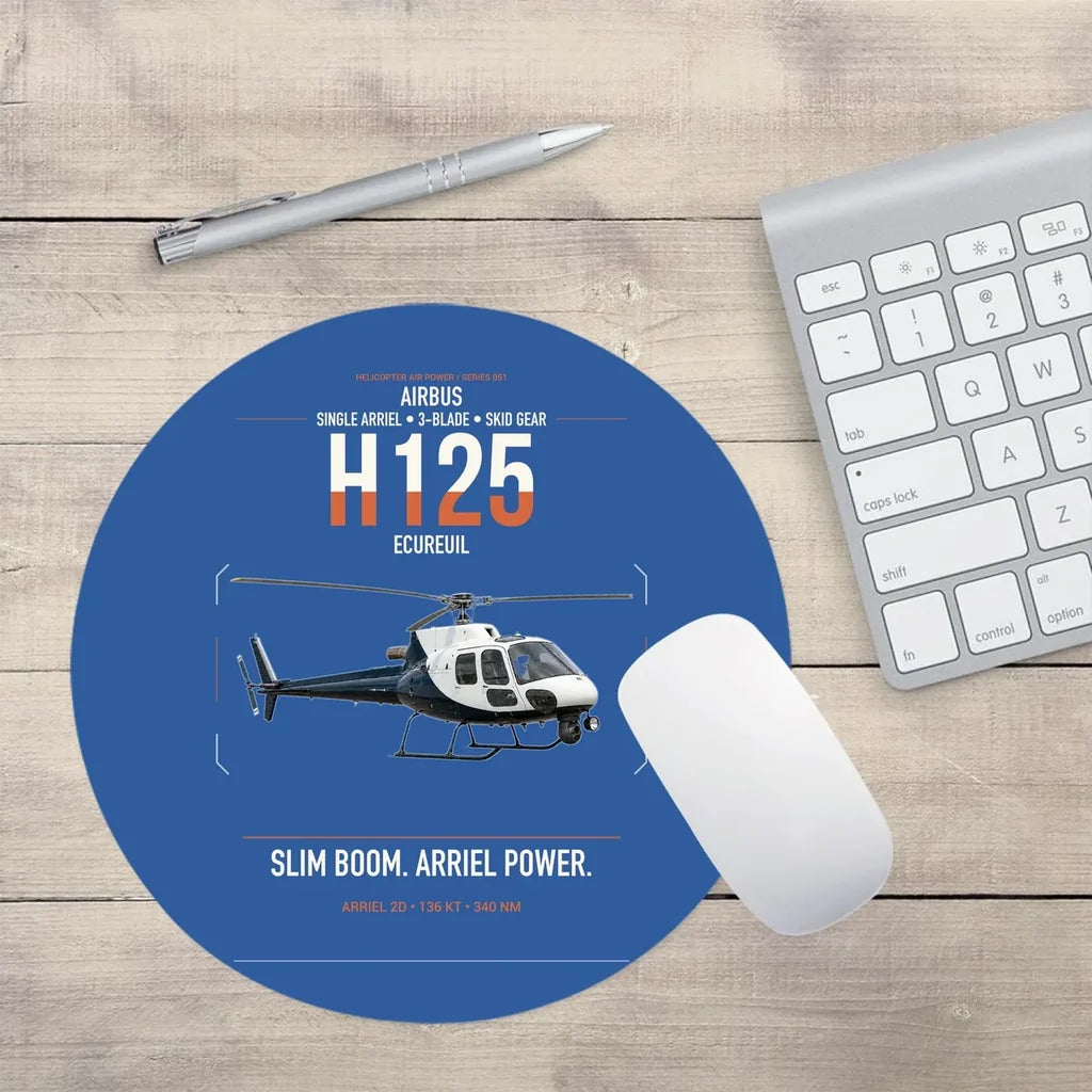 Airbus H125 design on blue round mouse pad