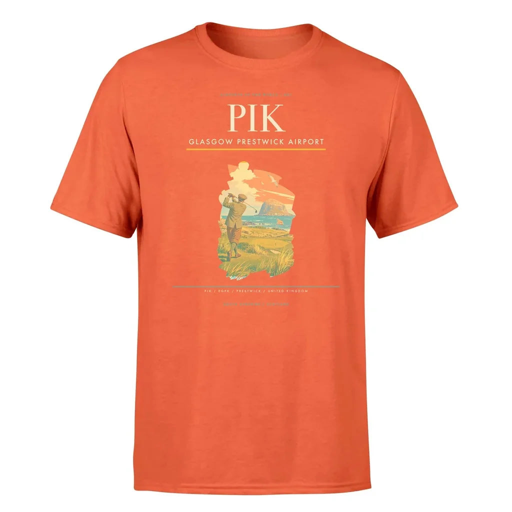 Glasgow Prestwick Airport (PIK) T-Shirt single-side front print in Orange | glasgow-prestwick-airport-pik-double-side-t-shirt