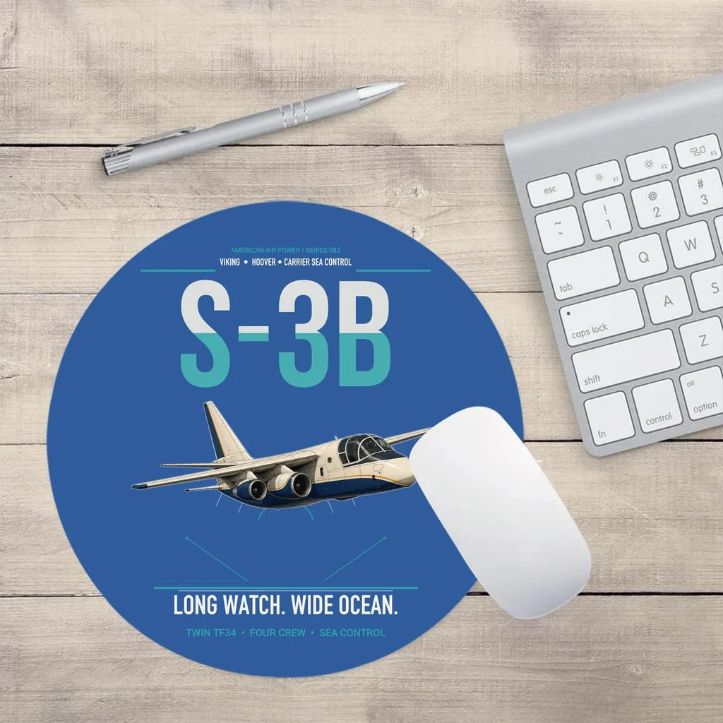 S-3B Viking design on blue round mouse pad