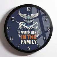 Thumbnail for Wings Run In The Family design on navy blue framed wall clock