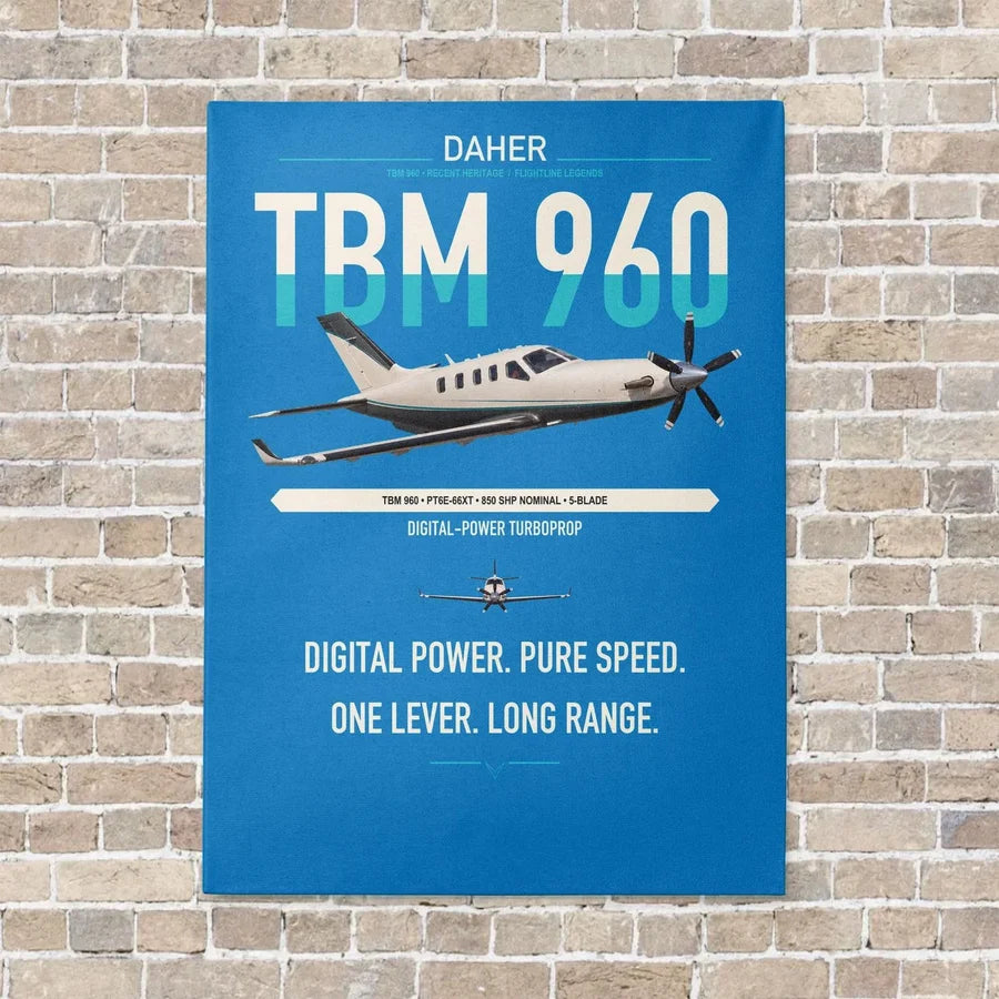 Daher TBM 960 vertical canvas print - no frame - turquoise background