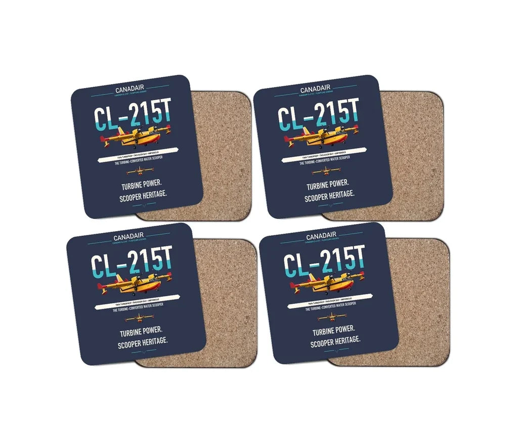 Canadair CL-215T design on navy blue 4 pieces set coaster