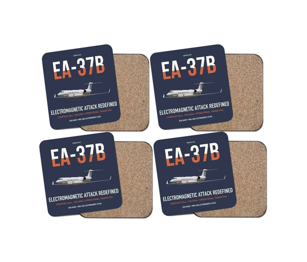 EA-37B Compass Call design on navy blue 4 pieces set coaster
