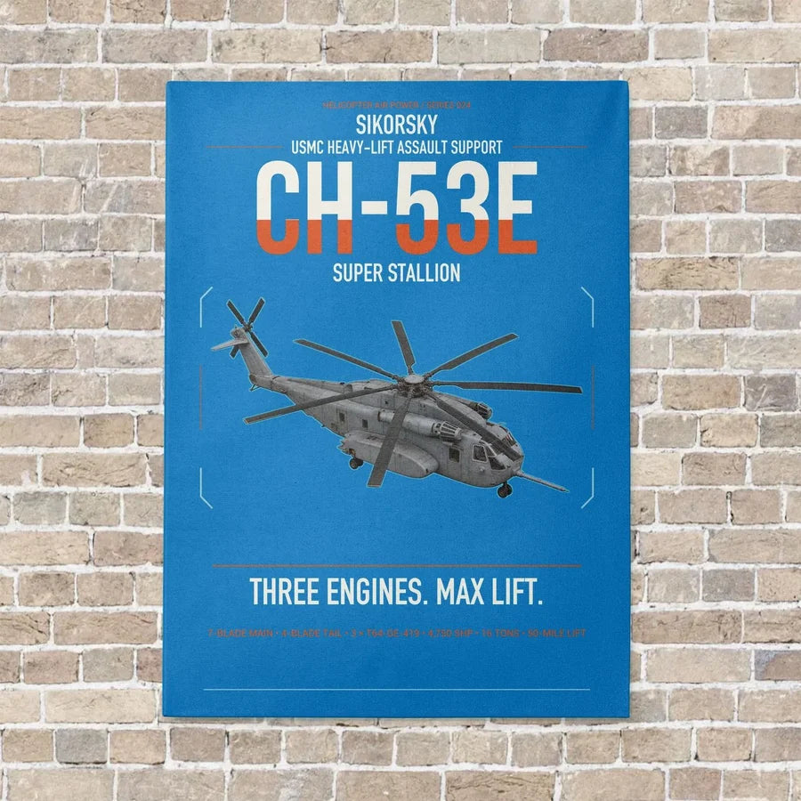 Sikorsky CH-53E Super Stallion vertical canvas print - no frame - turquoise background