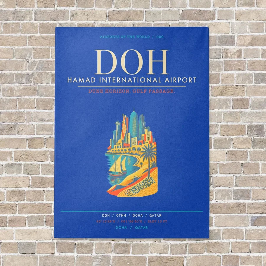 Hamad International Airport Doha DOH - Canvas Framed - Blue