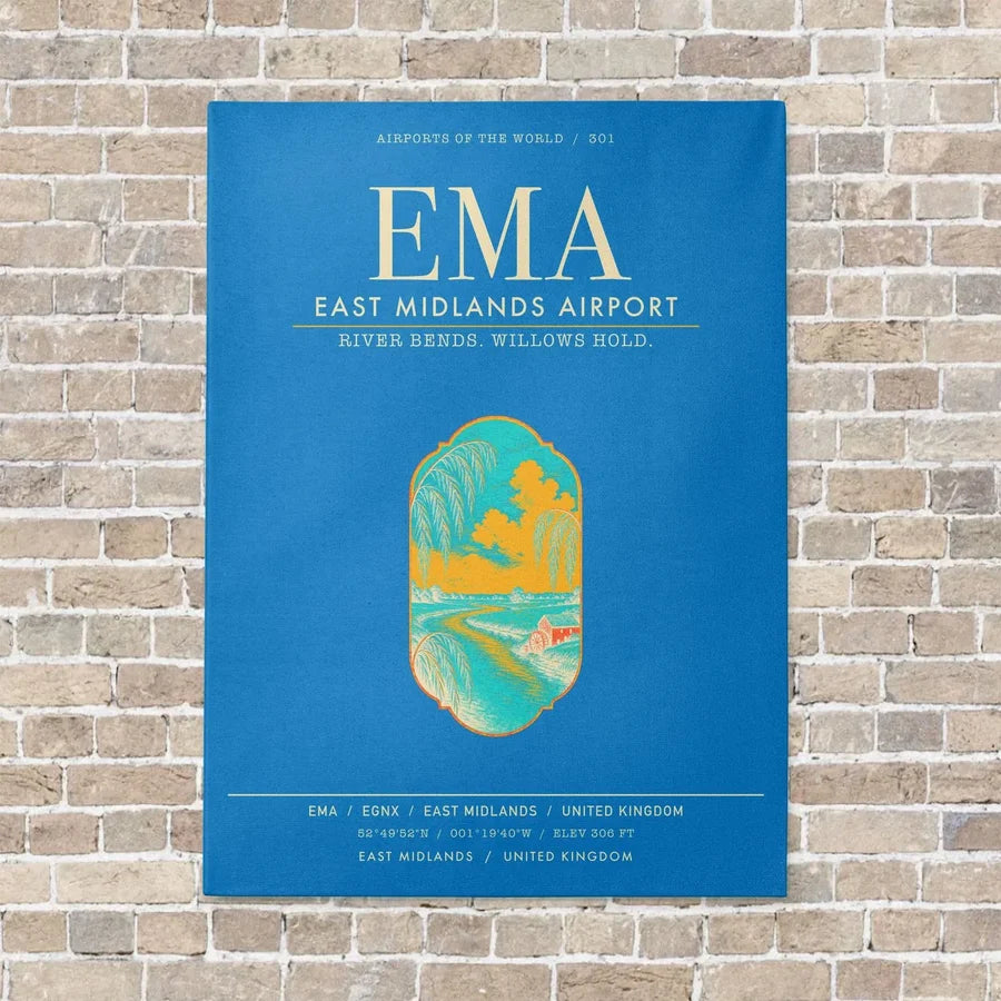 East Midlands Airport EMA vertical canvas print - no frame - turquoise background
