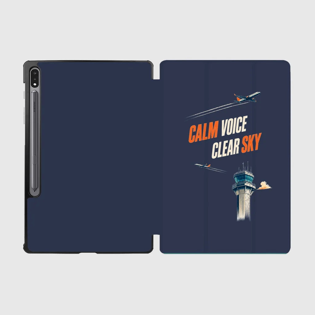 Calm Voice Clear Sky design on navy blue samsung tablet tablet case