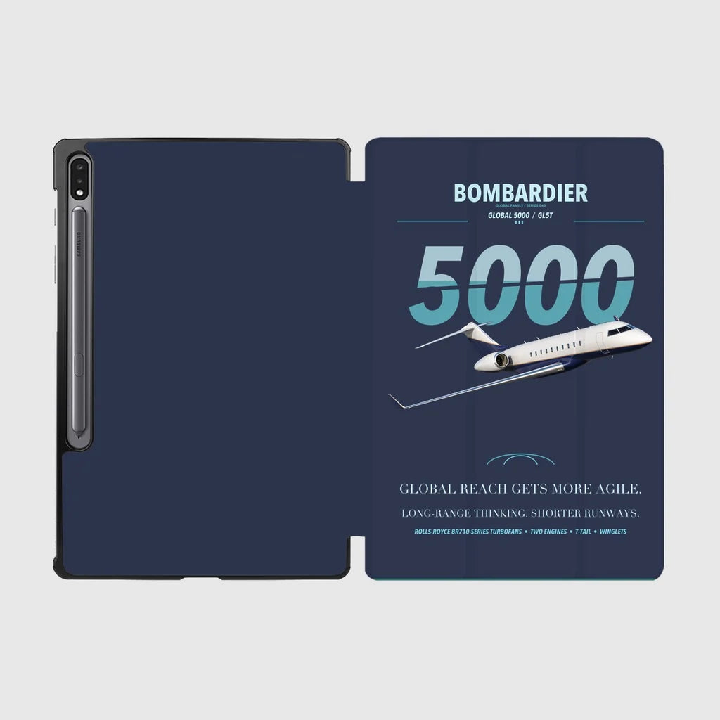 Bombardier Global 5000 design on navy blue samsung tablet tablet case