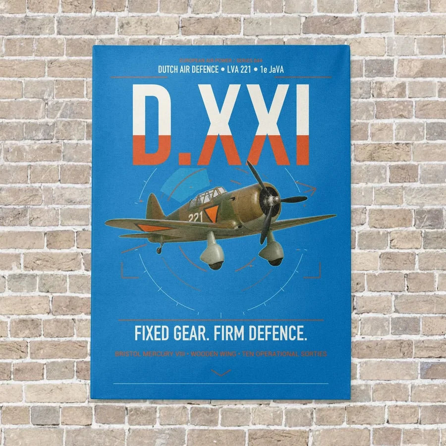 Fokker D.XXI — Dutch LVA aircraft 221 vertical canvas print - no frame - turquoise background