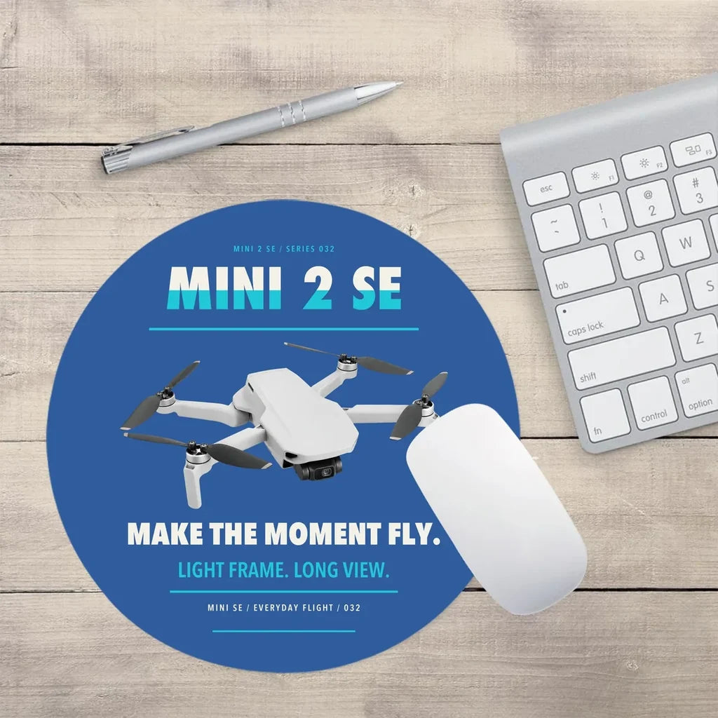 DJI Mini 2 SE design on blue round mouse pad