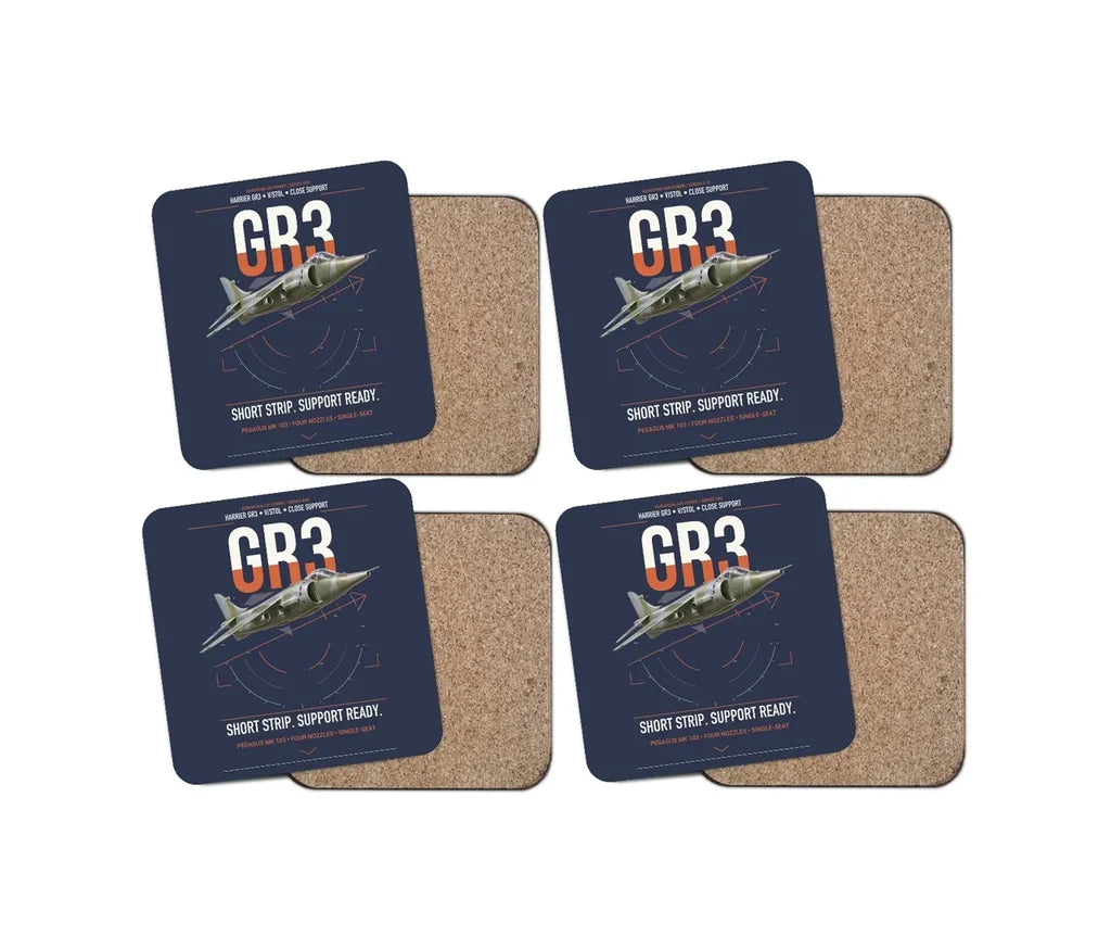 Hawker Siddeley Harrier GR3 design on navy blue 4 pieces set coaster