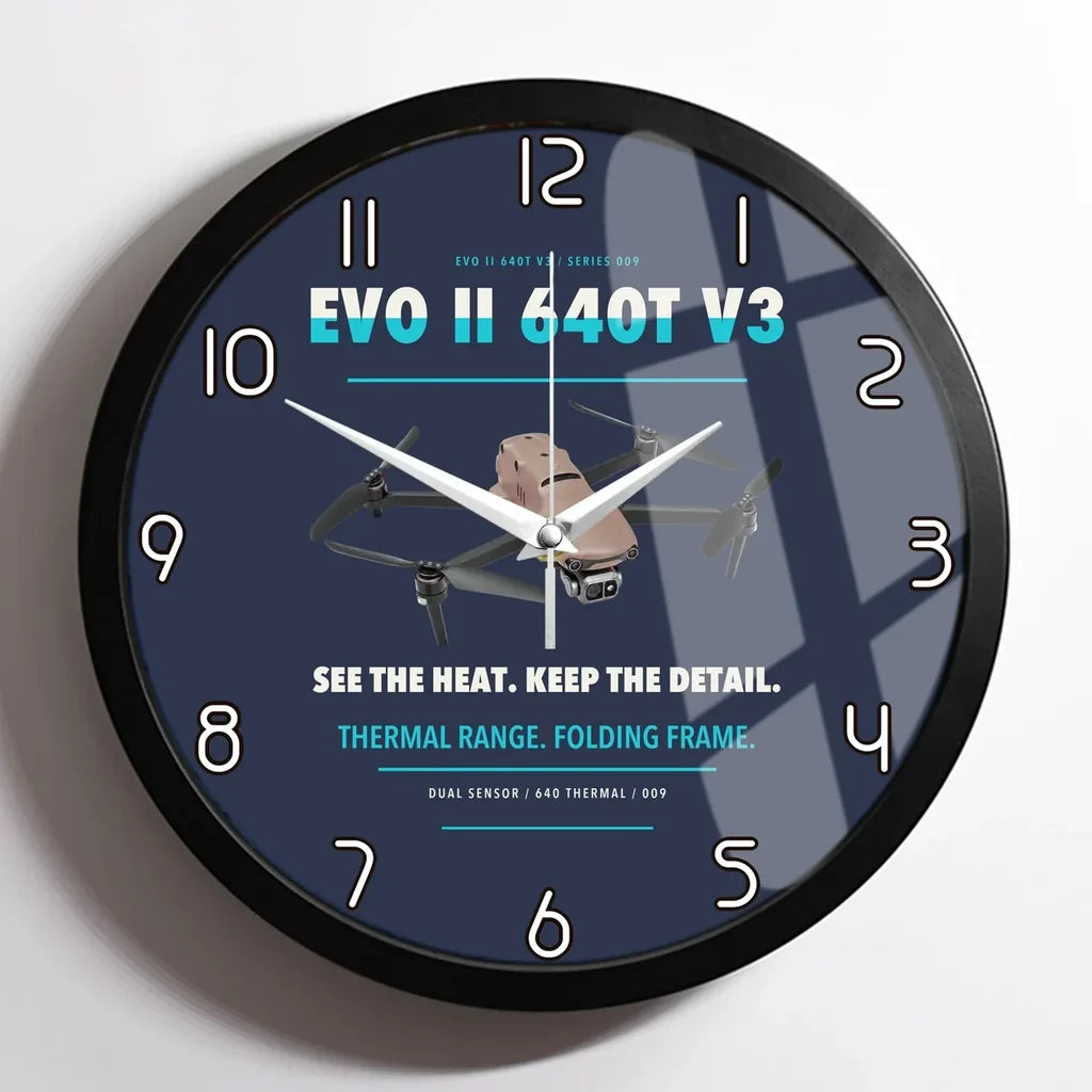 Autel EVO II Dual 640T V3 design on navy blue framed wall clock