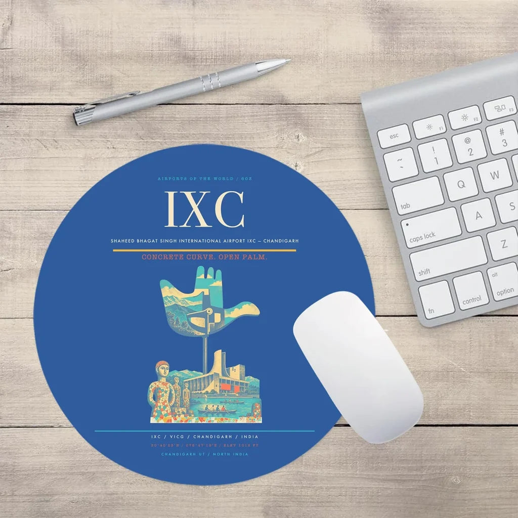Shaheed Bhagat Singh International Airport (IXC) design on blue round mouse pad