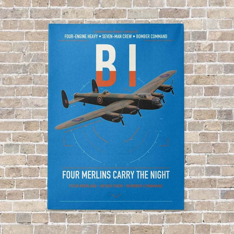 Avro Lancaster B I vertical canvas print - no frame - turquoise background